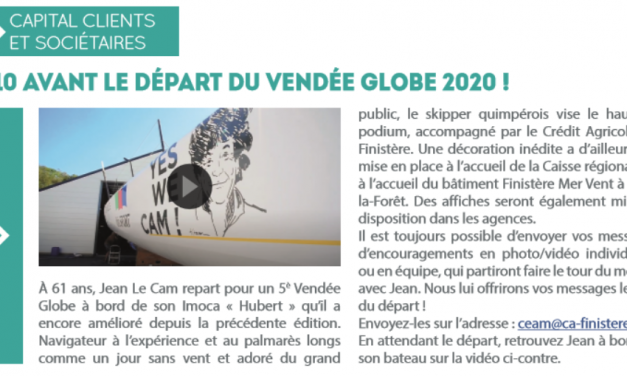 Dans le VENDEE GLOBE et avec l’appui du Crédit Agricole  : “Jean nous donne la patate”